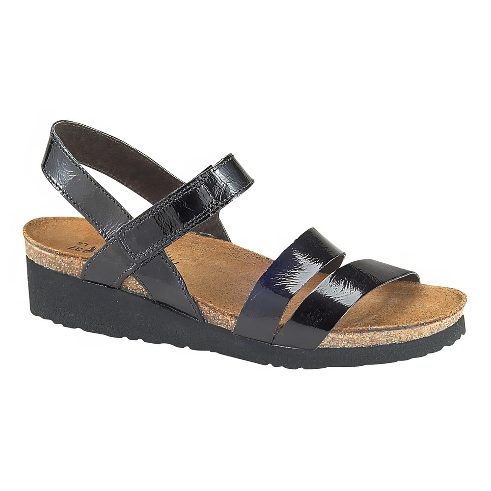 Naot Kayla Women Black Patent Leather Strappy Cork Footbed Sandals Size 39 8